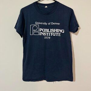 Vintage 1979 University of Denver Publishing Institute Navy Tee RARE